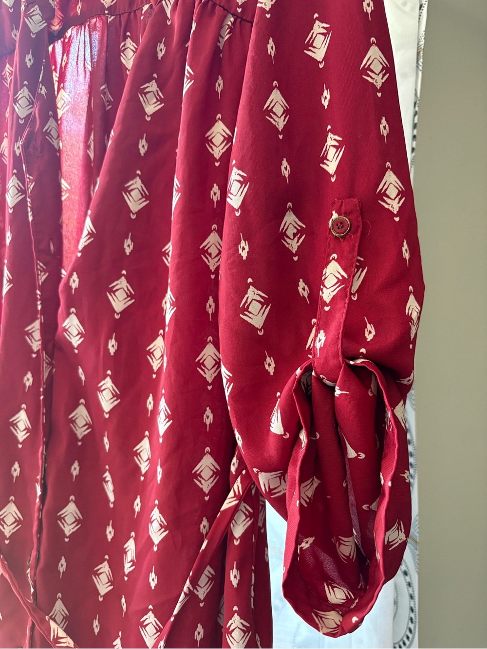 41 Hawthorn Burgandy Red Shirt Dress Button Front Roll Tab Sleeves Belted Sz L - Picture 3 of 11